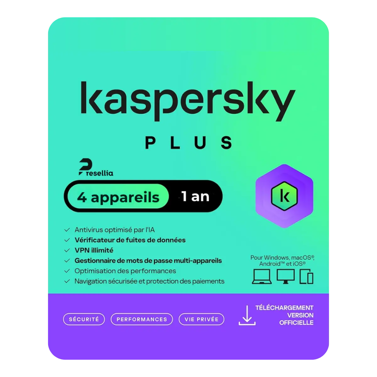 COFFRET ANTIVIRUS KAPERSKY PLUS 4 POSTES  12 MOIS de validité