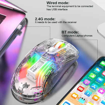 SOURIS GAMING BLEUTOOTH TRANSPARANT  affichant 3 mode de lumières   RGB(red-green-bleu)