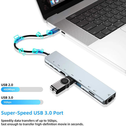 Hub USB C 8 en 1 Type C -AVEC  ADAPTATEUR  HDMI 4K AVEC  RJ45 Lecteur de carte SD/TF POUR ORDINATEUR