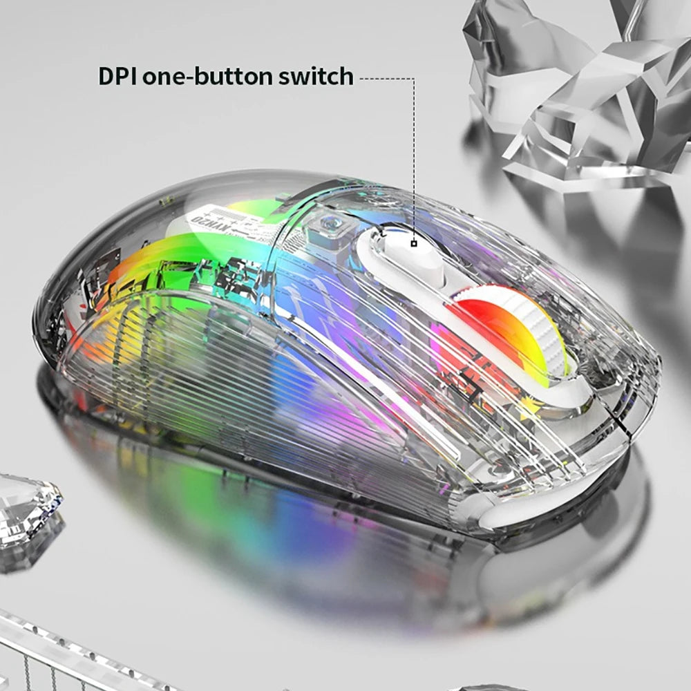 SOURIS GAMING BLEUTOOTH TRANSPARANT  affichant 3 mode de lumières   RGB(red-green-bleu)