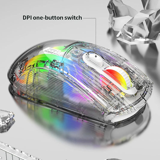 SOURIS GAMING BLEUTOOTH TRANSPARANT  affichant 3 mode de lumières   RGB(red-green-bleu)