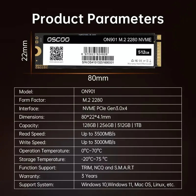 DISQUE DUR SSD INTERNE  M.2 / NVME CAPACITES : 256-512-1T-2T