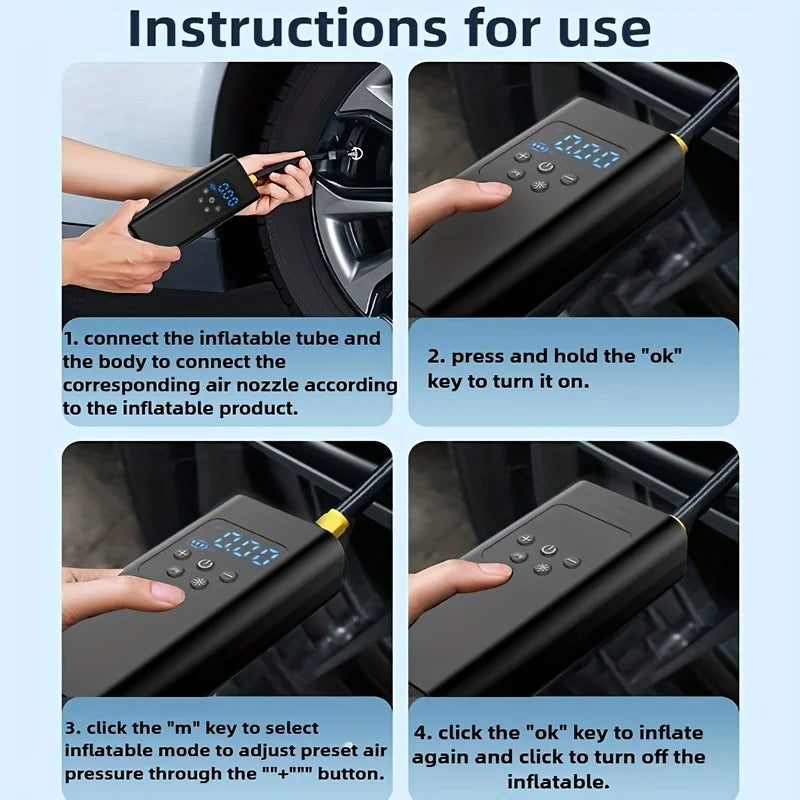 COMPRESSEUR D'AIR PORTABLE AVEC POWER BANK INTEGER POUR VOITURE/MOTO/BALLON...