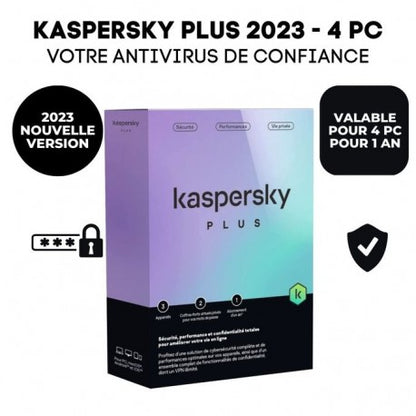 COFFRET ANTIVIRUS KAPERSKY PLUS 4 POSTES  12 MOIS de validité